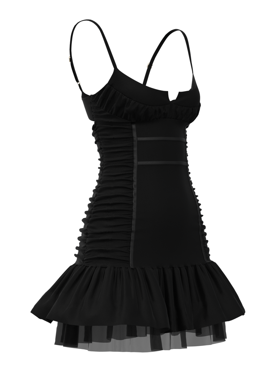 ruched mini dress with ruffles Vintage Y2K Satin Ruched Mini Dress