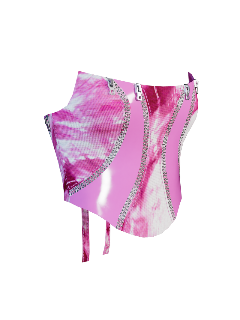 Latex Denim corset top pink