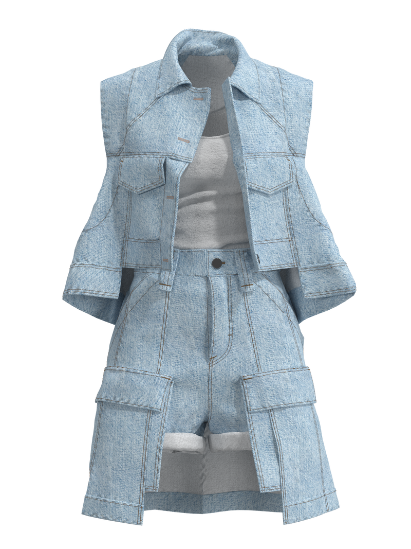 MERGED skirt-shorts and broken code jacket