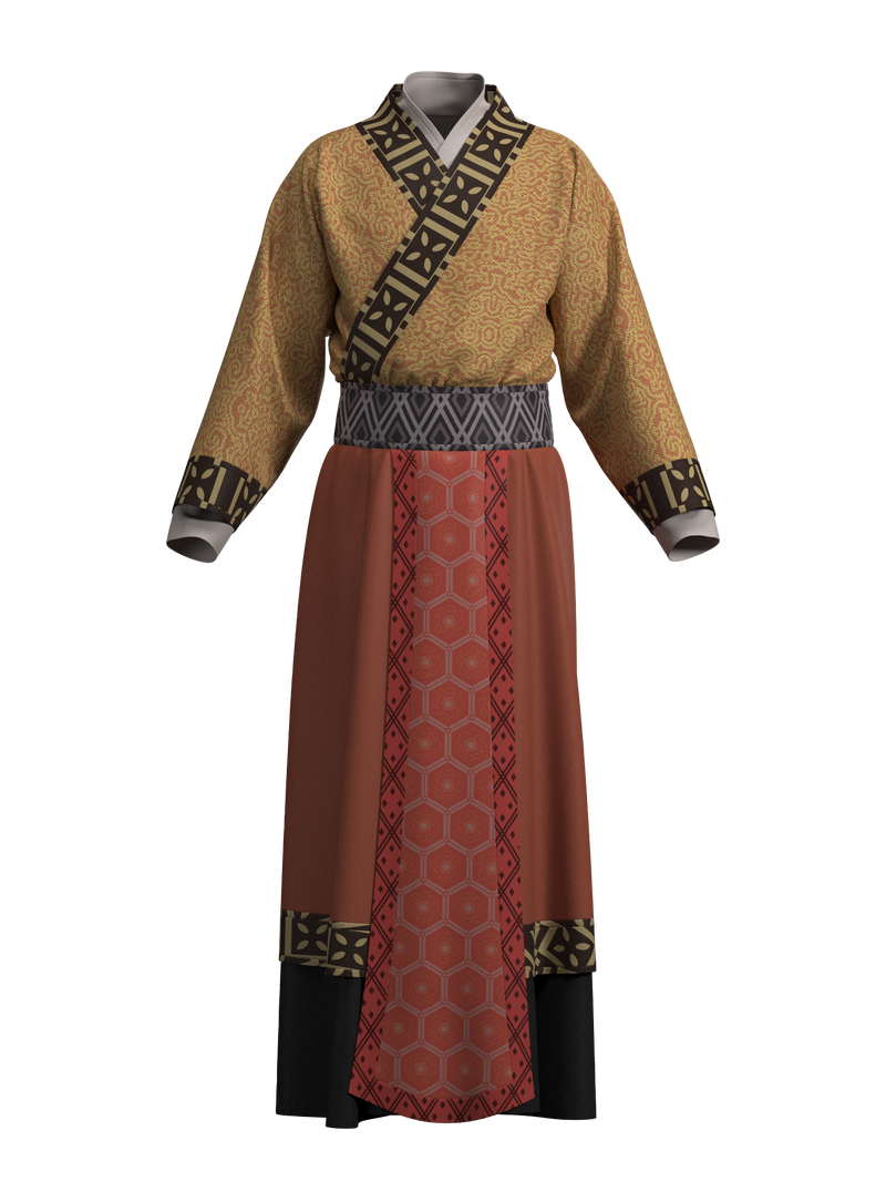 Upper garnment and underskirt for men in Shang Dynasty