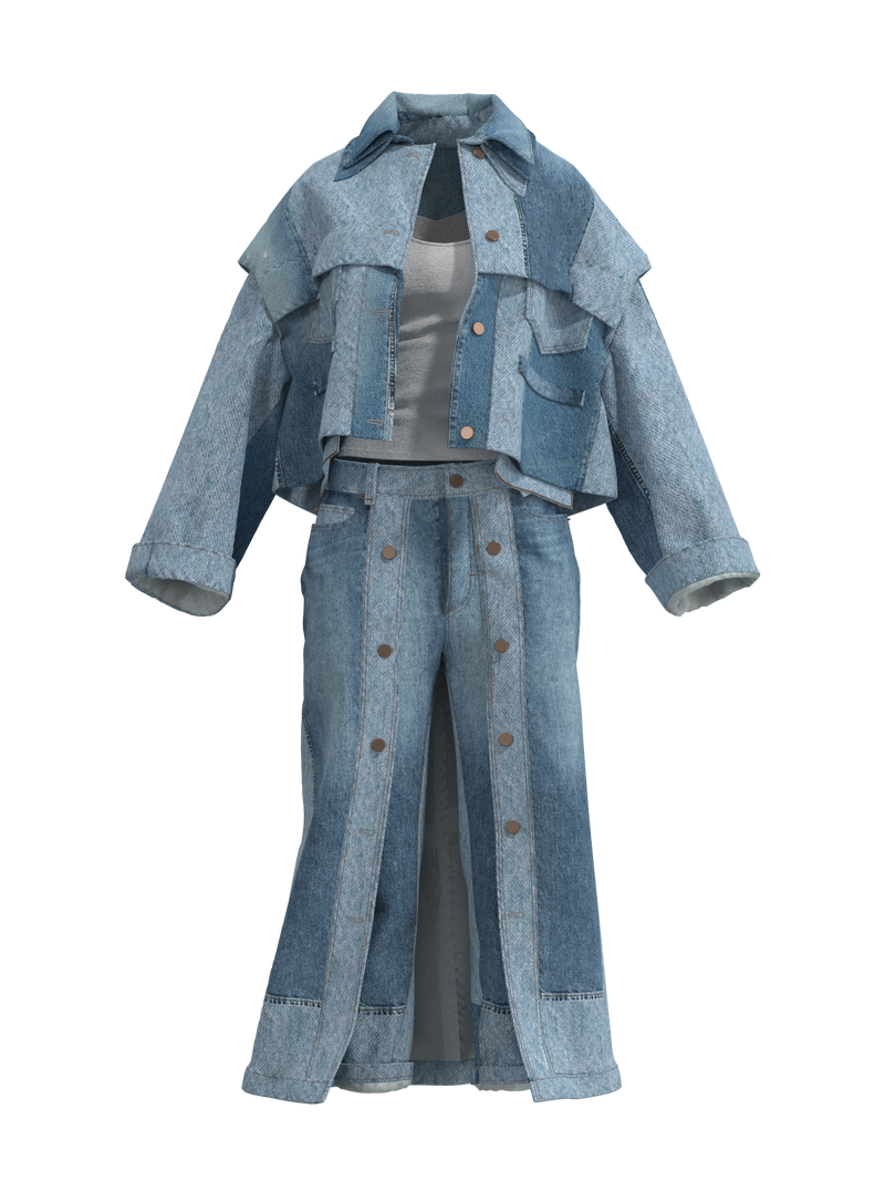 UNIFIED jeans-skirt and scrambled jacket