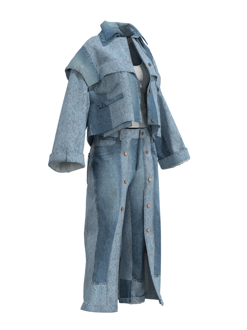 UNIFIED jeans-skirt and scrambled jacket