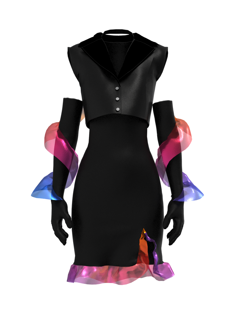 Backless dress with gloves