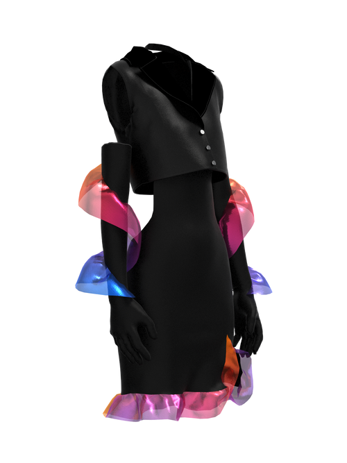Backless dress with gloves