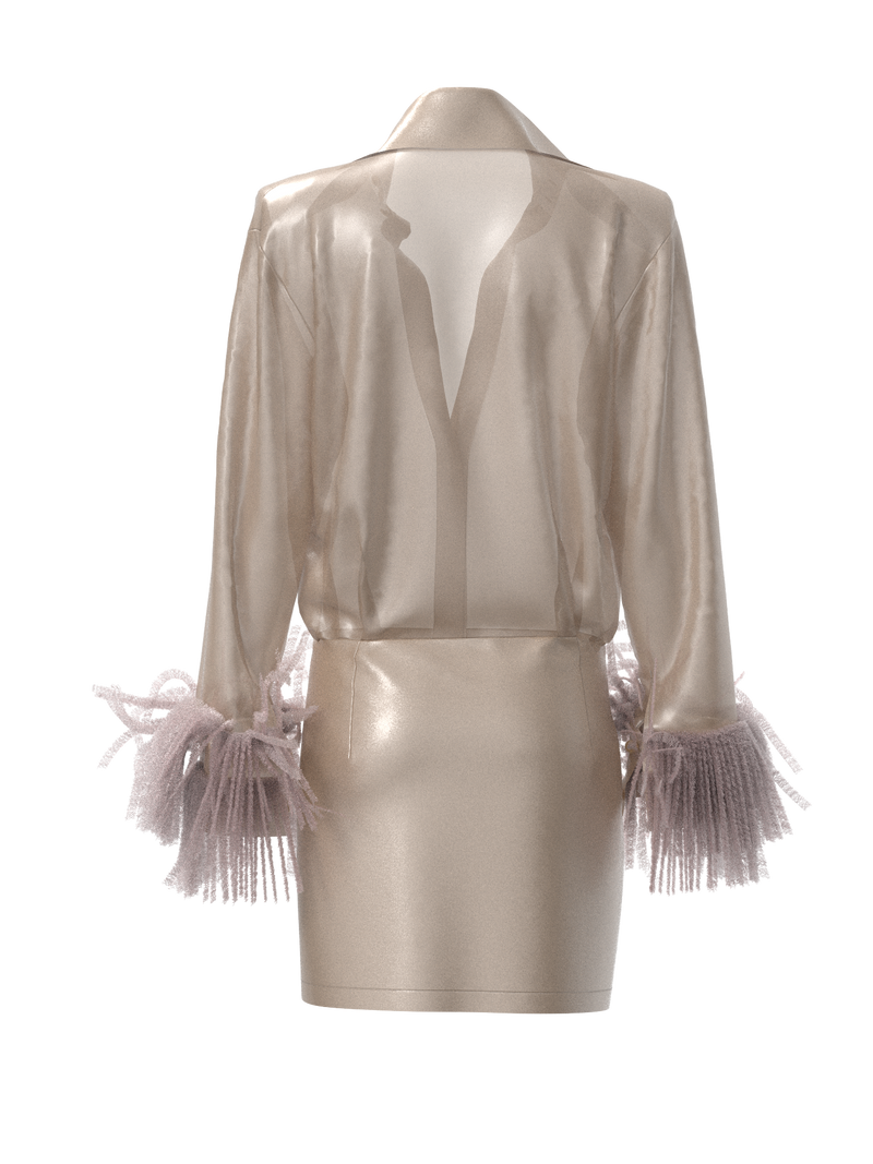 white organza shirt dress PRINTED ORGANZA SHIRT DRESS " LAVIATE