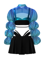 Voluminous top and mini-skirt