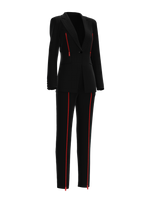 Black suit with red zippers