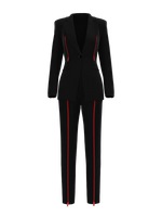 Black suit with red zippers