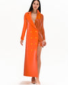 Amber buttoned asymmetric orange suit