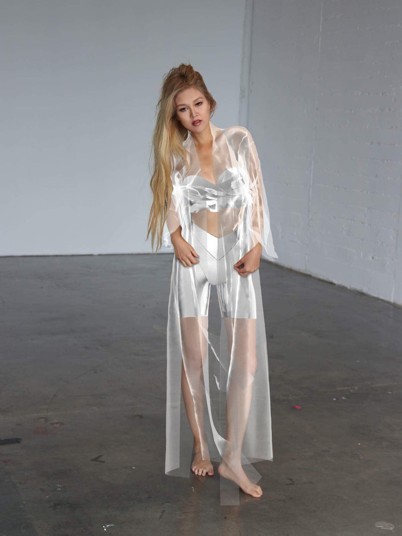 Set of coat, top and shorts by Eva Sviridova, transparent