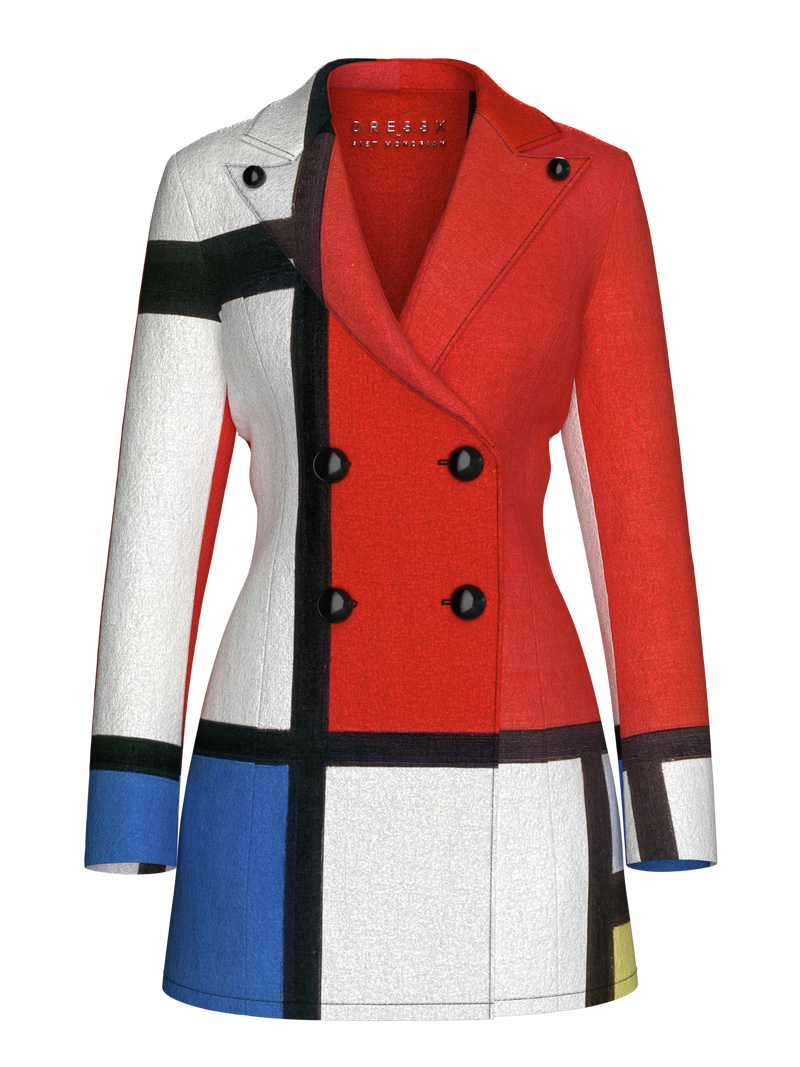 Blazer Dress-Composition with Red,Blue and Yellow