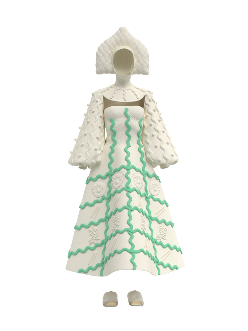 Dress with green zigzag