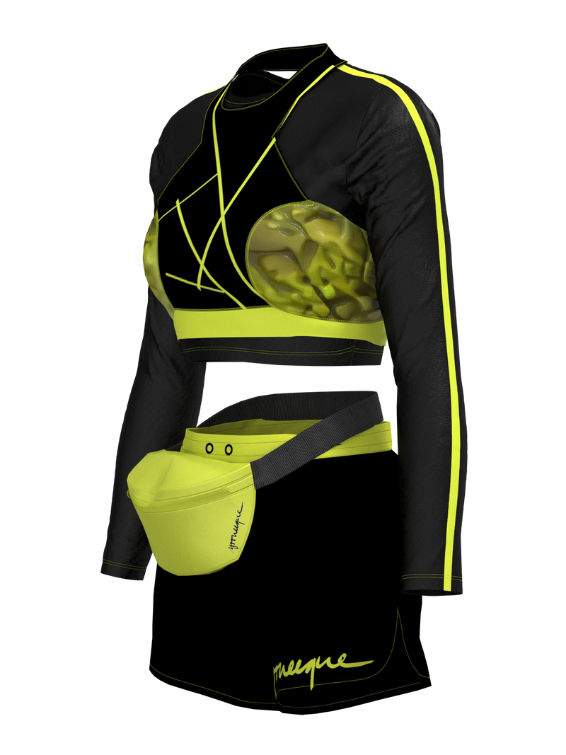 two-piece sport wear with shorts & banana bag