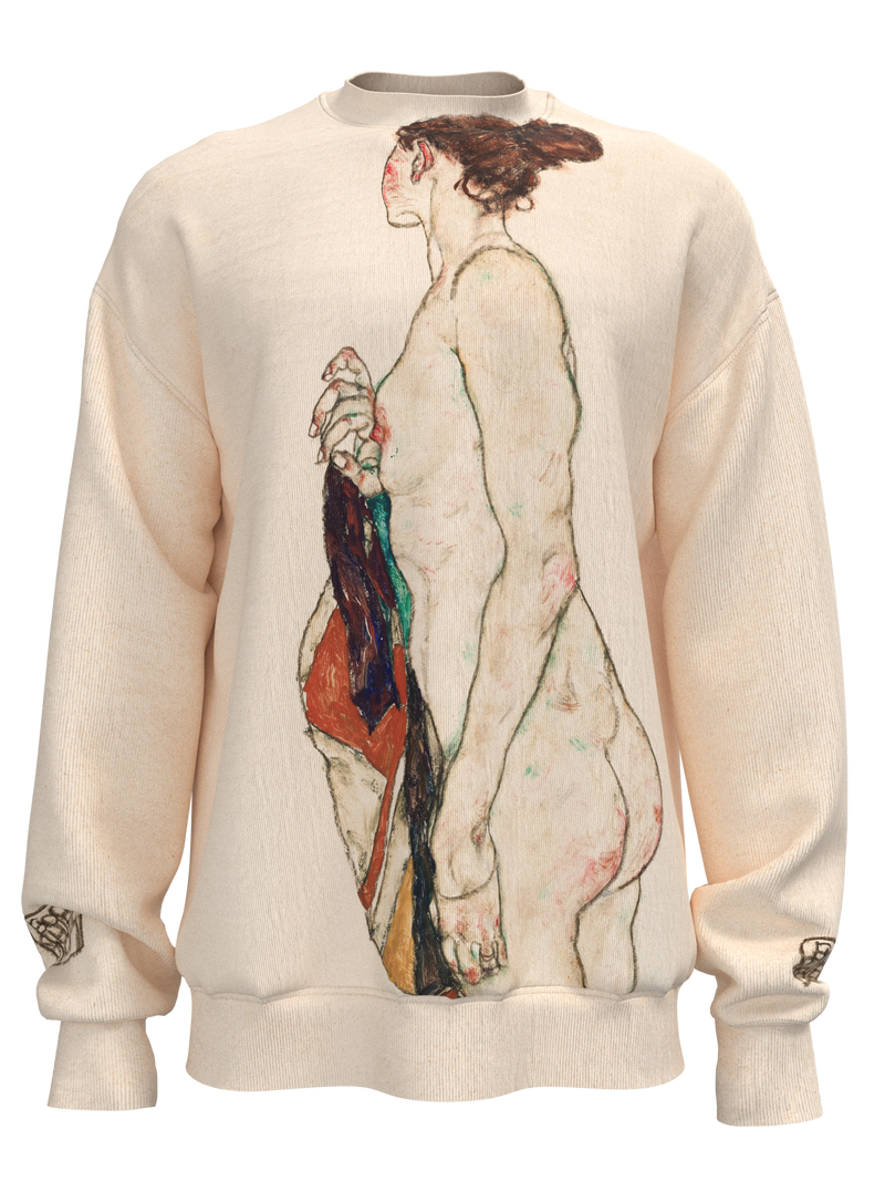 Sweatshirt - Standing Nude woman with a Patterned Robe