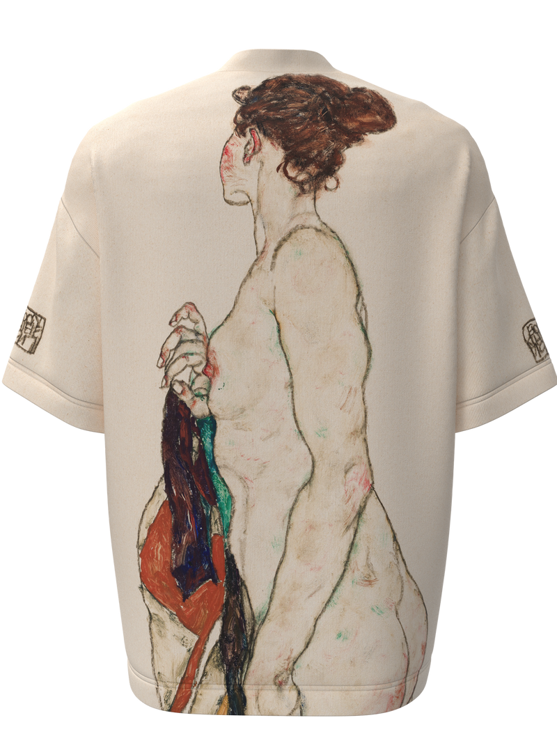 T-shirt - Standing Nude woman with a Patterned Robe