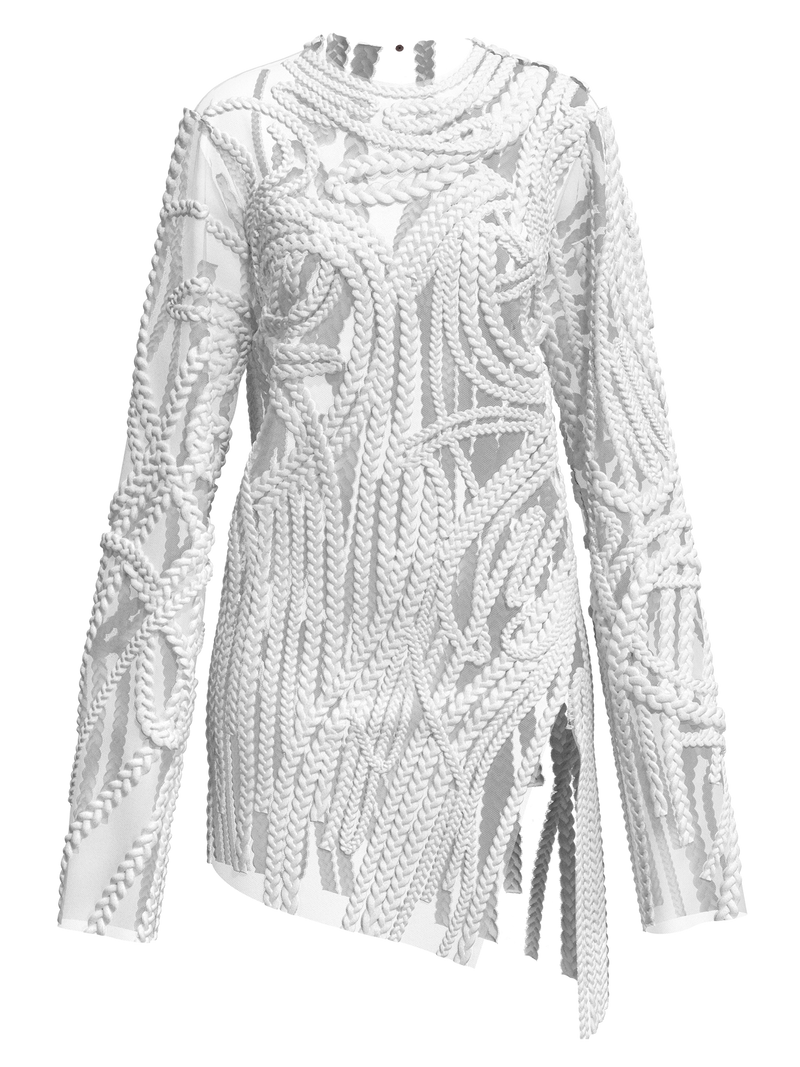 White hand braided sweater