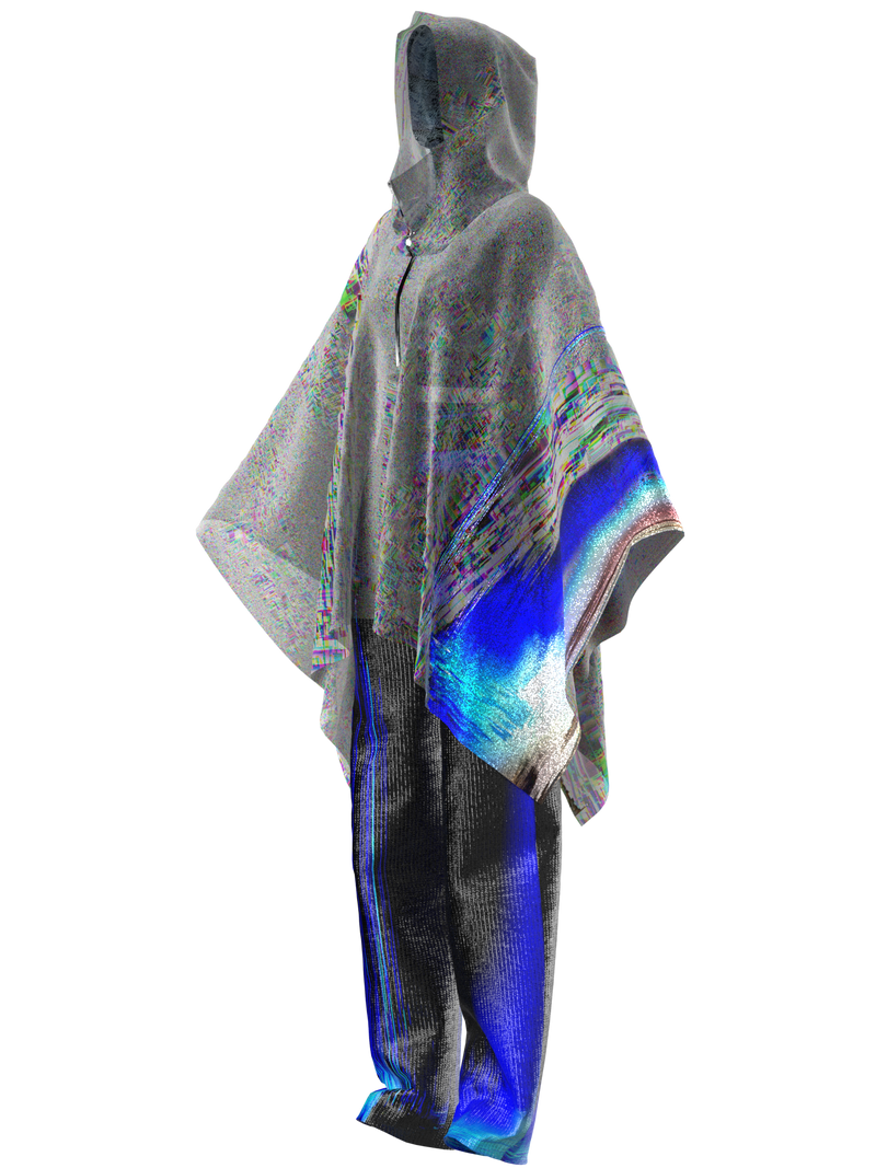 GRADIENT NOISE PONCHO WITH SPACE TEXTURED PANTS