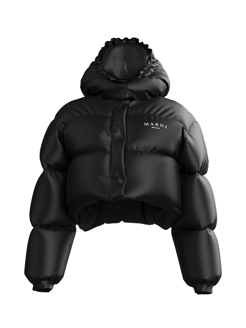 Crop Lettering Puffy Jacket BLACK