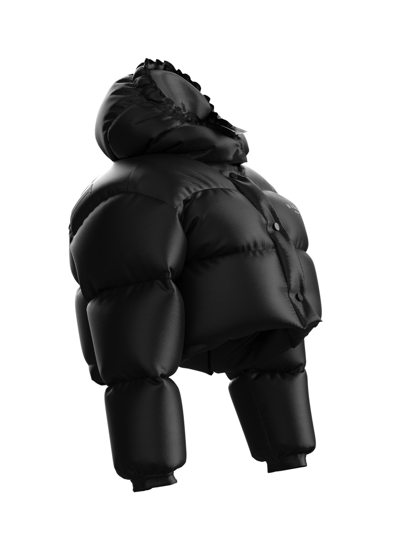 Crop Lettering Puffy Jacket BLACK