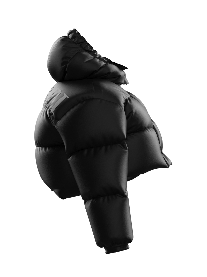 Crop Lettering Puffy Jacket BLACK