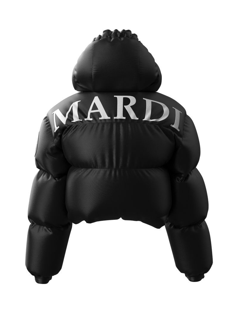 Crop Lettering Puffy Jacket BLACK
