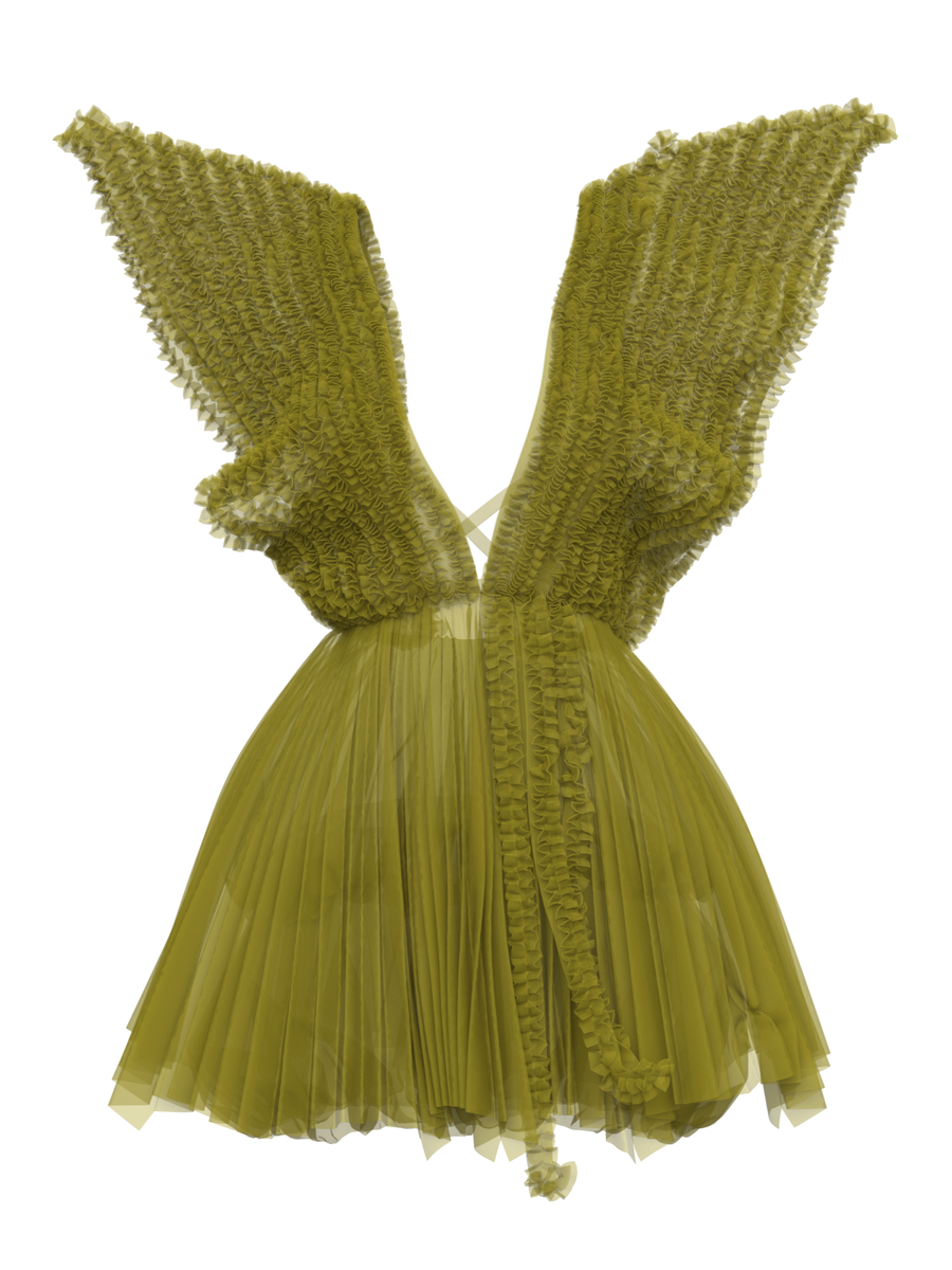 WIDE SHOULDER GREEN TULLE DRESS – DRESSX / More Dash Inc. dba DRESSX
