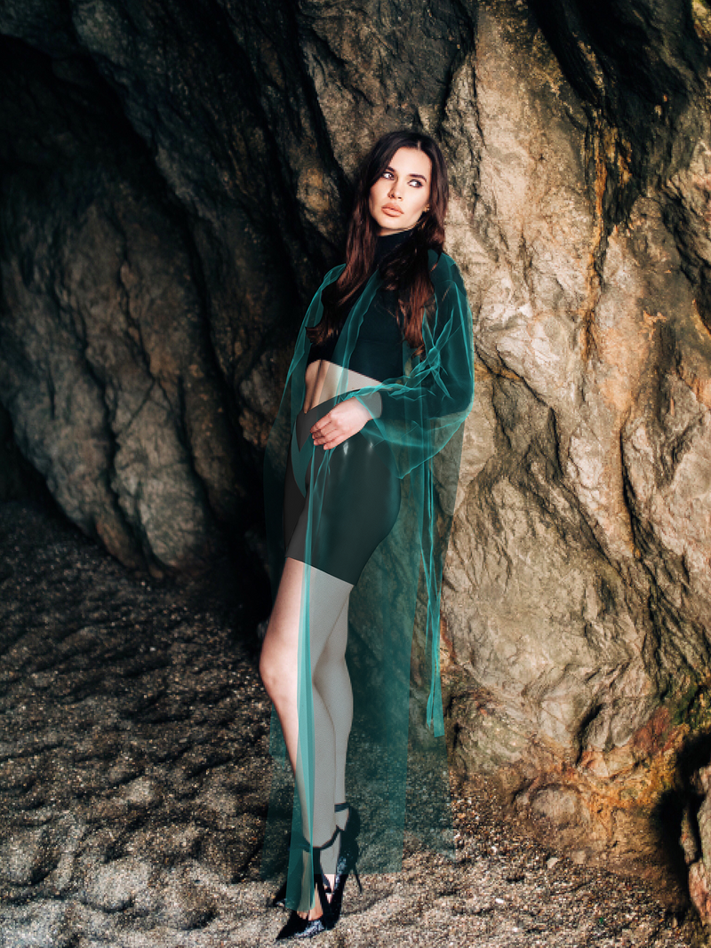 Set of coat, top and shorts by Eva Sviridova in green