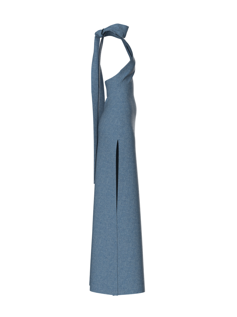 longline denim dress Denim Maxi Dress w/ Front Slit & Pockets 3XL