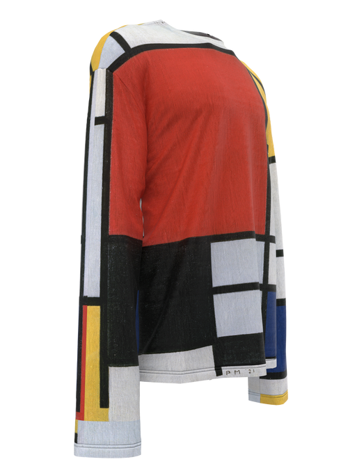 Longsleeve T-Shirt-Composition with Red, Yellow, Blue and Black