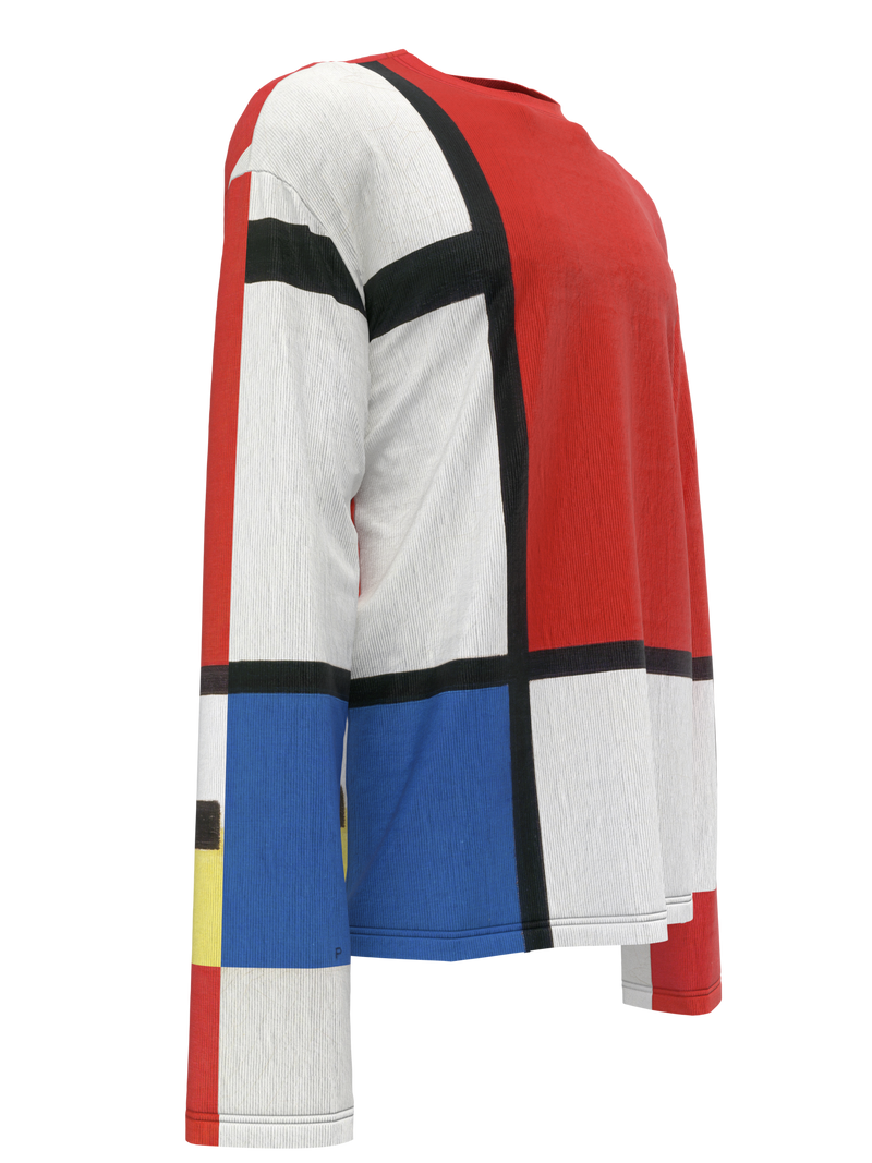 Longsleeve T-Shirt-Composition with Red, Blue and Yellow