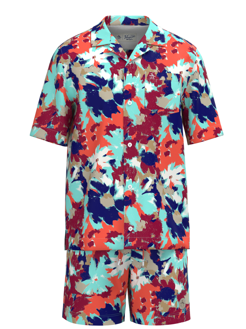 Floral Printed Woven Bowling Shirt & Matching Swim Trunk