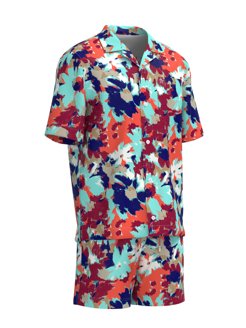 Floral Printed Woven Bowling Shirt & Matching Swim Trunk