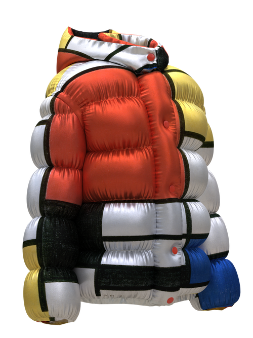 Puffer-Composition with Red, Yellow, Blue and Black