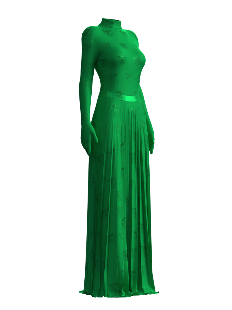 Satin Pleats Skirt GREEN