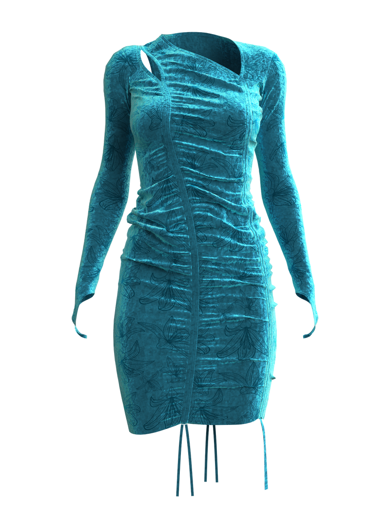 Satin Shirring One-Piece BLUE