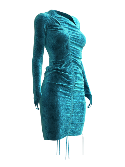 Satin Shirring One-Piece BLUE