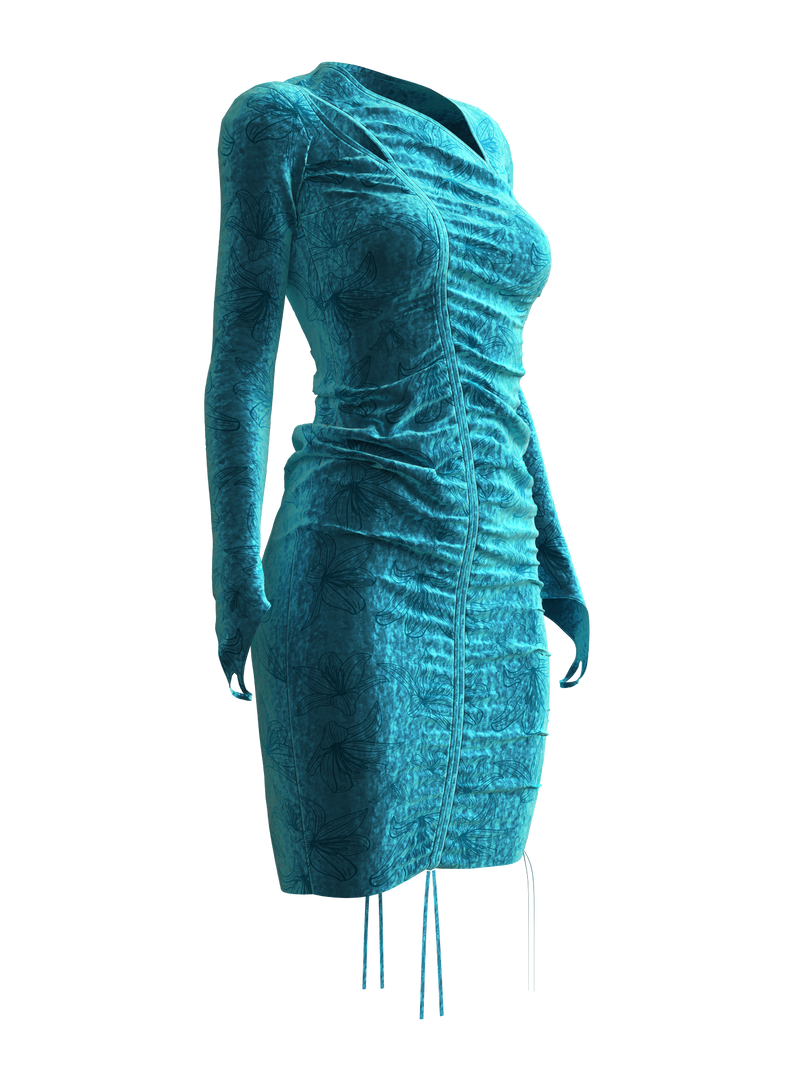 Satin Shirring One-Piece BLUE