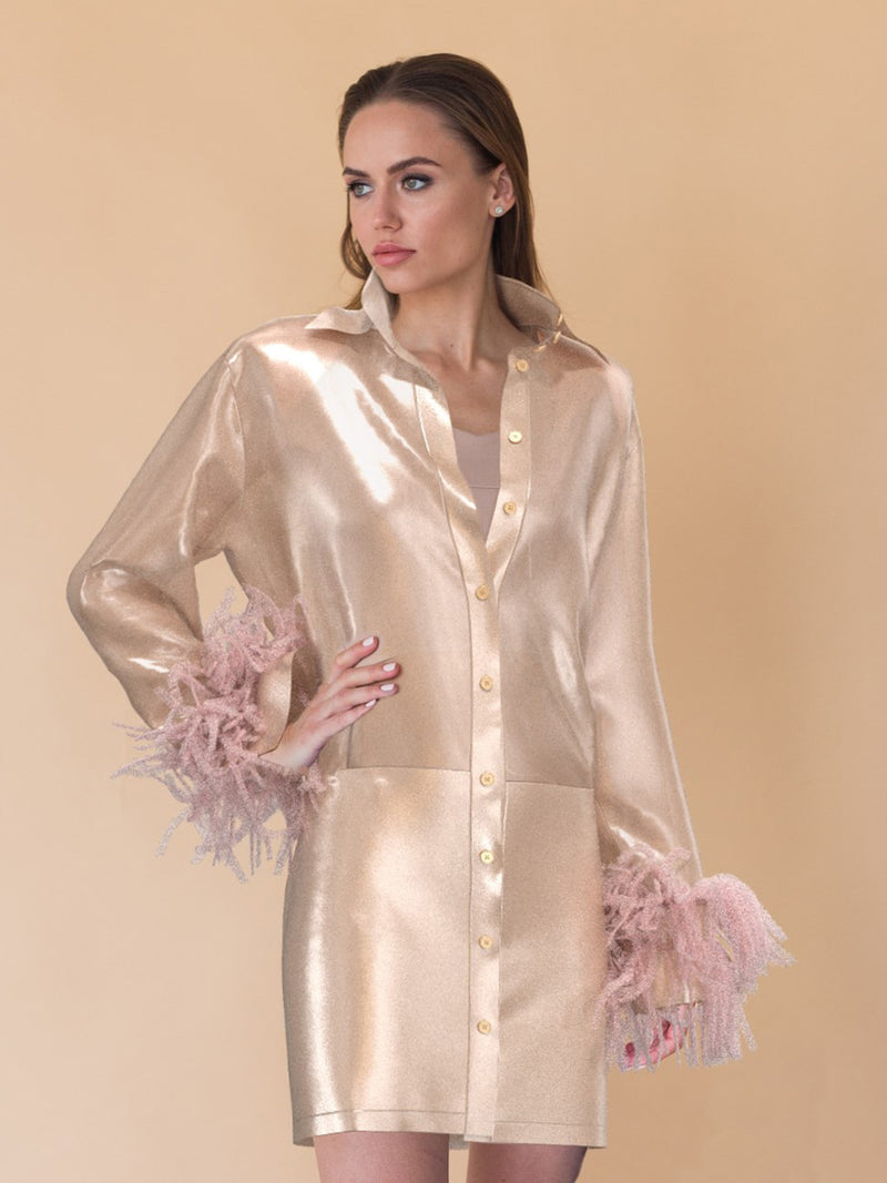 pink organza shirt dress Starlette Organza Shirt Dress 6 / Sunset Fuschia