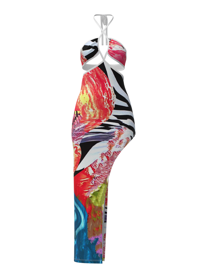 Vintage Y2K Abstract Cutout Maxi Dress