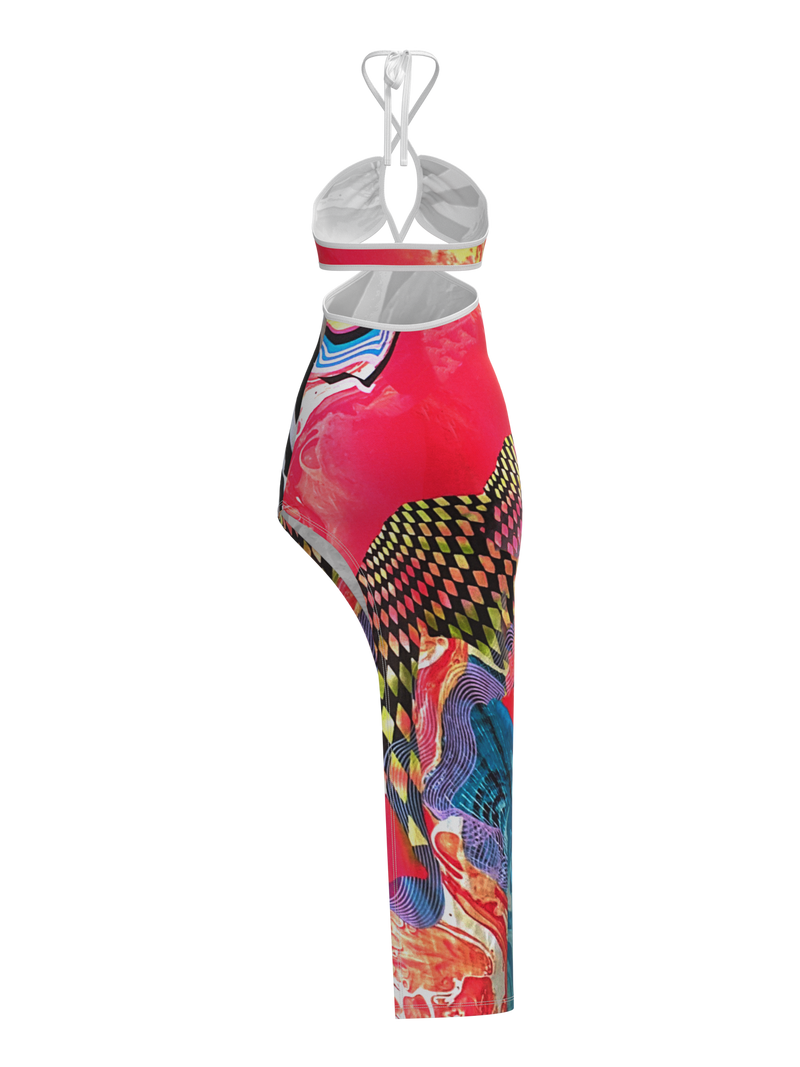 Vintage Y2K Abstract Cutout Maxi Dress