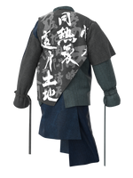 YMDH: Multi-layers Floating Calligraphy Contrast Denim Monk Blazer Suit Jacket